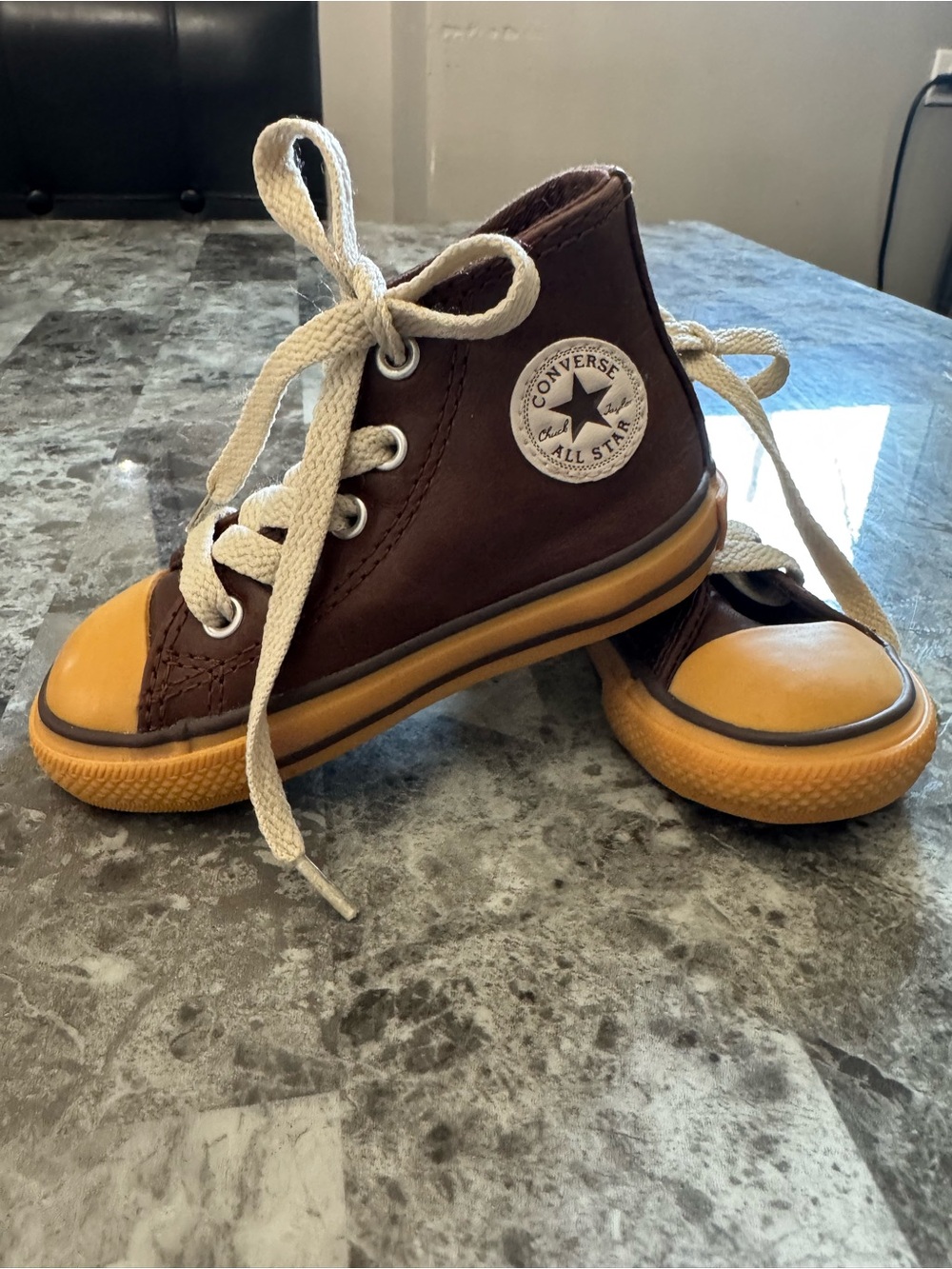 Converse Kids Brown High-Top Sneakers with Yellow Toe Brand new without tags
